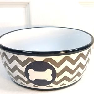 NWOT Top Paw Ceramic Dog Bowl Bone Graphic Brown White Blue Pet
